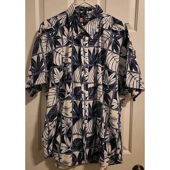 Chaps Other - Chaps Ralph Lauren Mens XL Button Up Hawaiian Shirt Blue White Short Sleeve